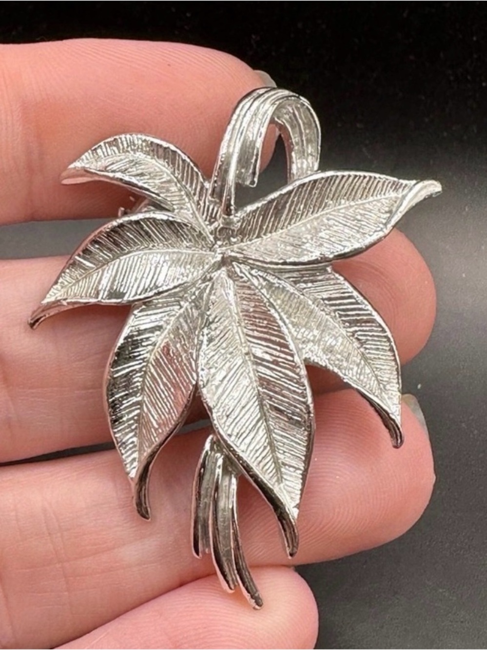 Vintage Gerry’s Silver Tone Leaf Brooch Signed Botanical Pin